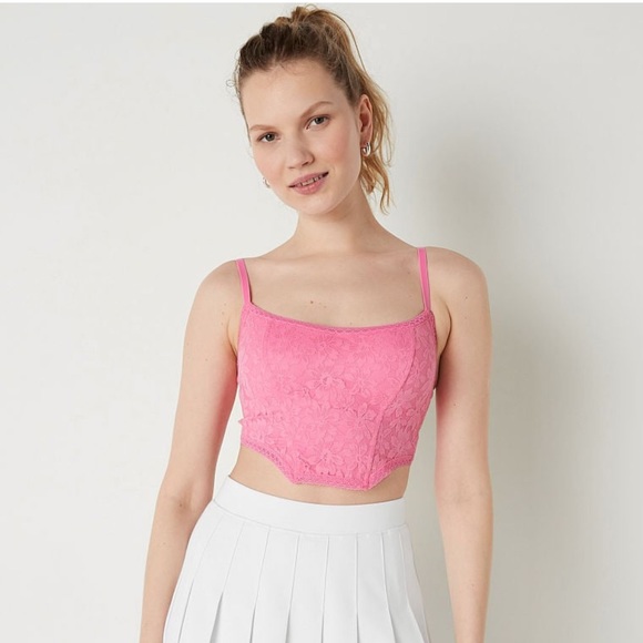PINK Victoria's Secret Tops Pink Lace Lightly Lined Corset Top